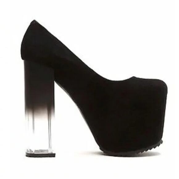UNIF Vapor Heels Suede Leather Platform Block Ombre Clear Heel Pumps, Black - Picture 11 of 11